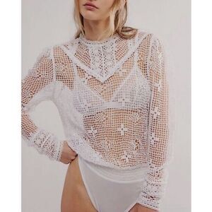Free People Intimately 70s Style Crochet Bodysuit White Size S $128